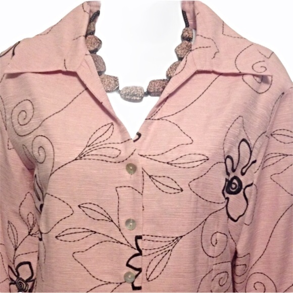 Pink w/ Black Embroidery Raw Silk Jacket - Picture 2 of 4